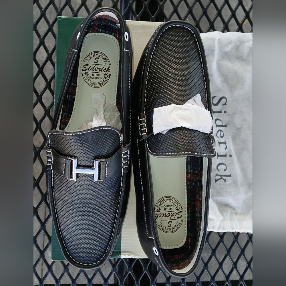 New Mens Siderick Black Learher Loafers Size 12